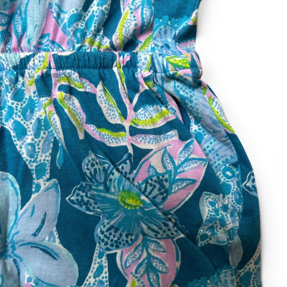 Lilly Pulitzer Girl's Blue Floral Romper Size Large (8-10) Pockets Like New! - Picture 4 of 6